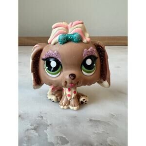 Littlest Pet Shop #2155 Lhasa Apso Dog Brown Sparkle Green Eyes